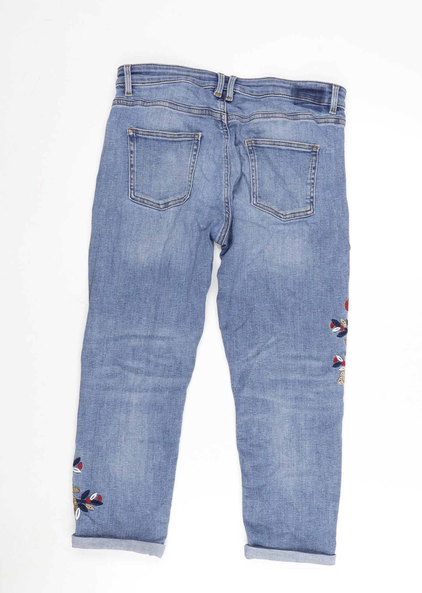 EDC Womens Blue Cotton Blend Cropped Jeans Size 28 in L21 in Regular Zip - Embroidered