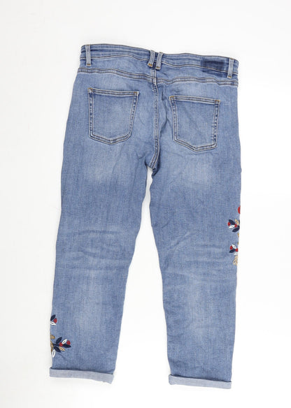 EDC Womens Blue Cotton Blend Cropped Jeans Size 28 in L21 in Regular Zip - Embroidered