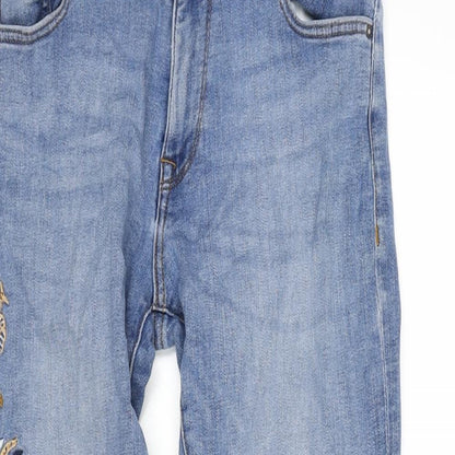 EDC Womens Blue Cotton Blend Cropped Jeans Size 28 in L21 in Regular Zip - Embroidered