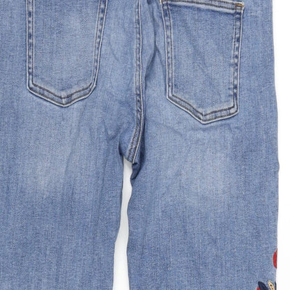 EDC Womens Blue Cotton Blend Cropped Jeans Size 28 in L21 in Regular Zip - Embroidered