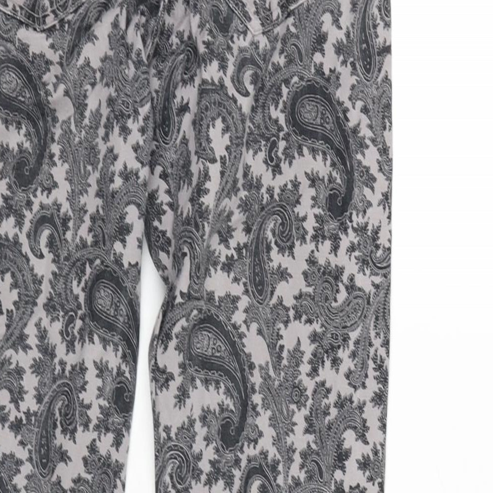 FC Jeans Womens Grey Paisley Cotton Blend Straight Jeans Size 10 L27 in Extra-Slim Zip