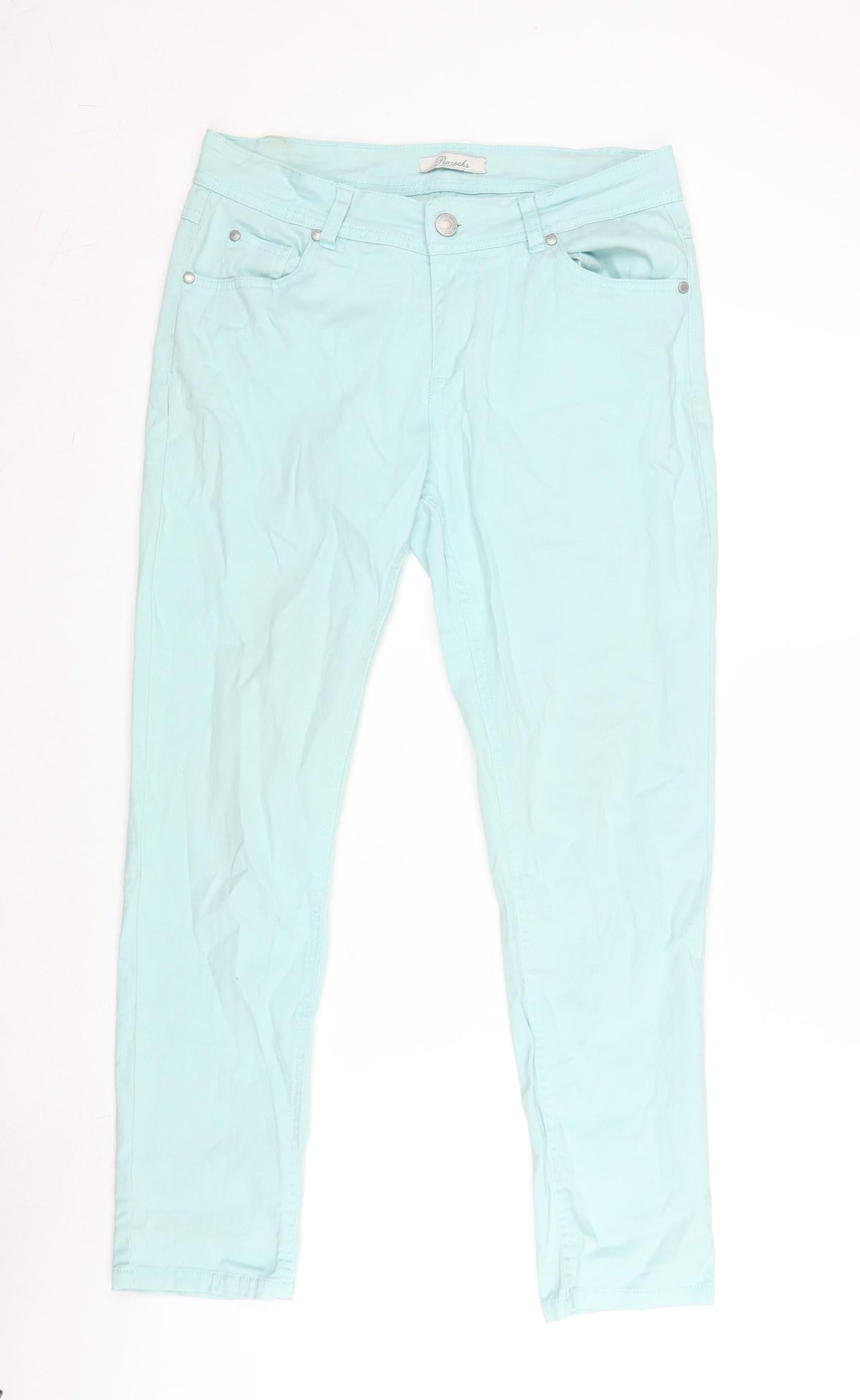 Peacocks Womens Green Cotton Blend Straight Jeans Size 10 L27 in Regular Zip