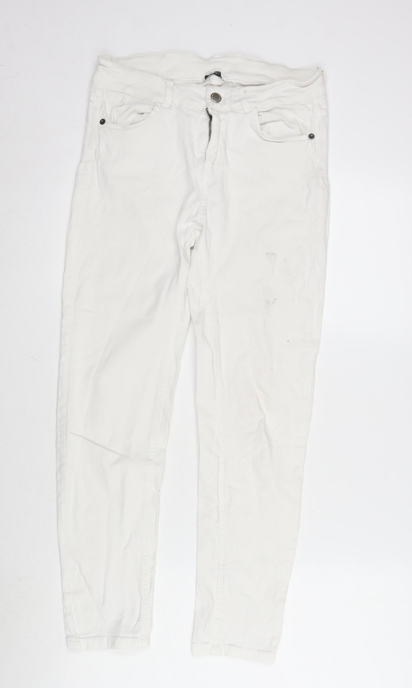 Shana Womens White Cotton Blend Straight Jeans Size 10 L26.5 in Regular Zip