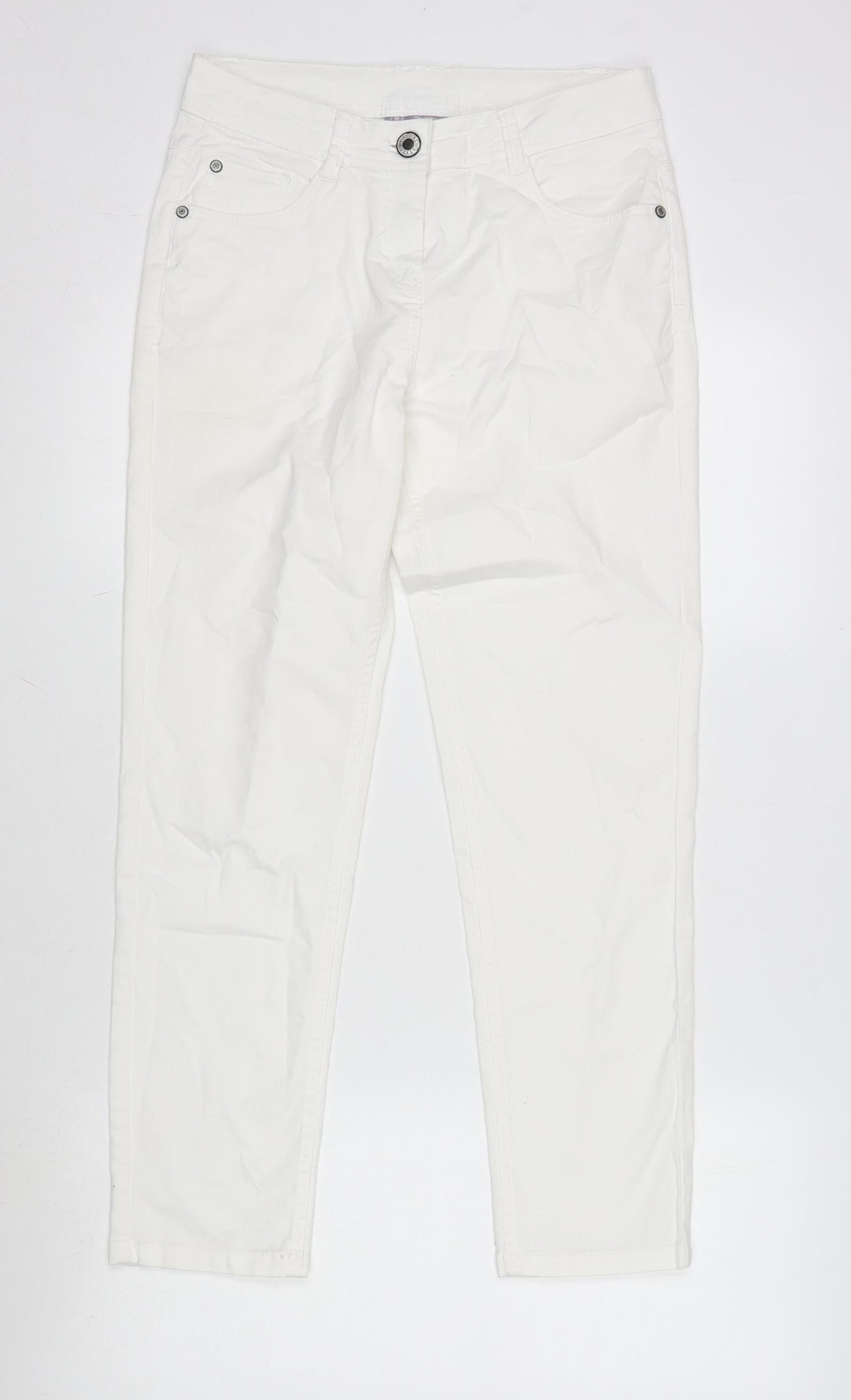 Avenue Womens Ivory Cotton Blend Straight Jeans Size 8 L26 in Regular Zip