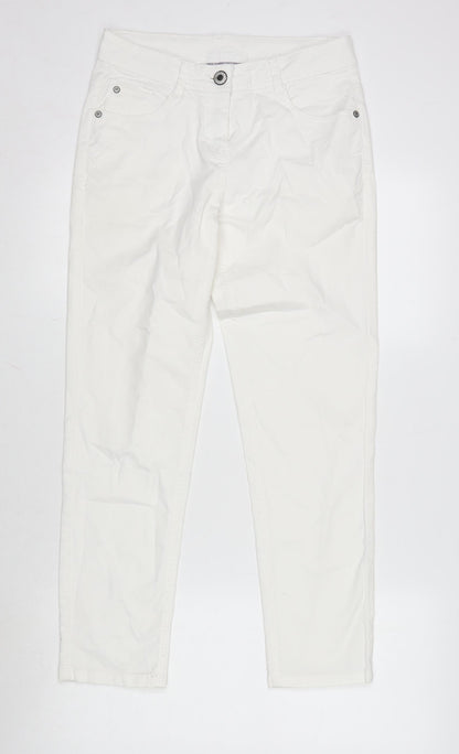 Avenue Womens Ivory Cotton Blend Straight Jeans Size 8 L26 in Regular Zip