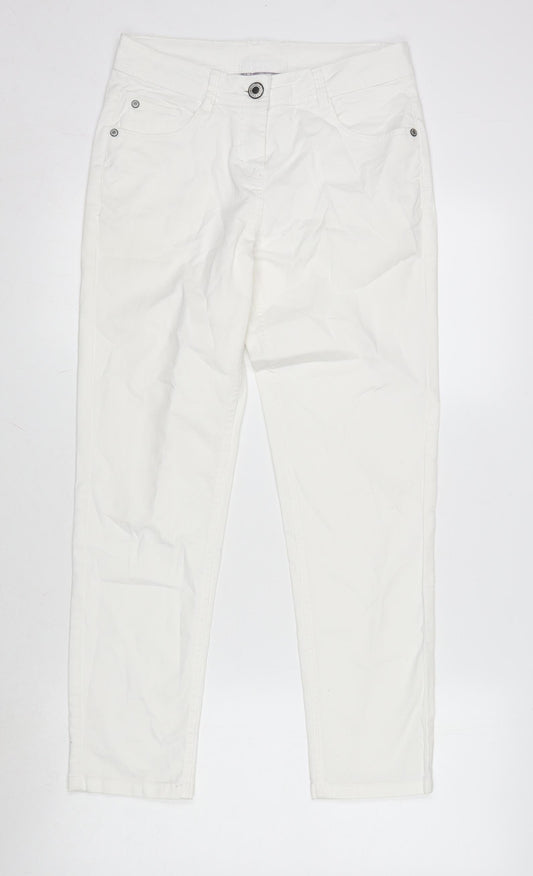 Avenue Womens Ivory Cotton Blend Straight Jeans Size 8 L26 in Regular Zip