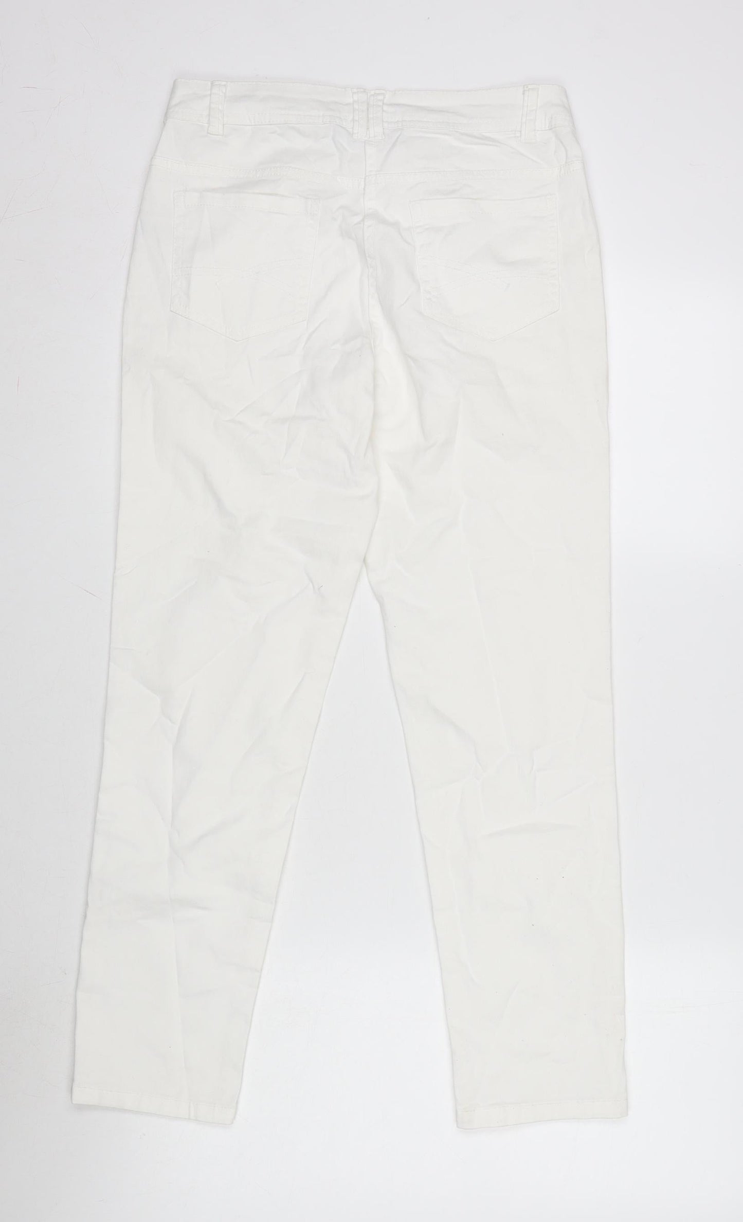 Avenue Womens Ivory Cotton Blend Straight Jeans Size 8 L26 in Regular Zip