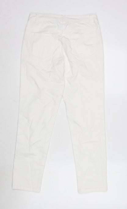 Avenue Womens Ivory Cotton Blend Straight Jeans Size 8 L26 in Regular Zip