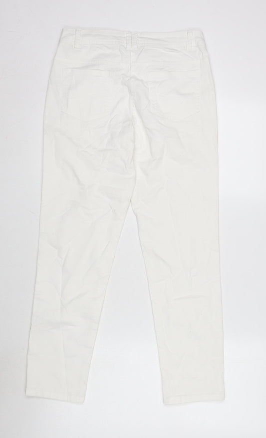 Avenue Womens Ivory Cotton Blend Straight Jeans Size 8 L26 in Regular Zip