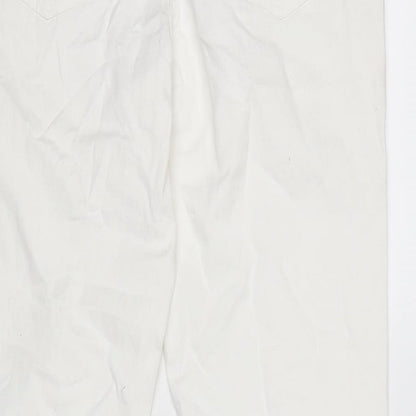 Avenue Womens Ivory Cotton Blend Straight Jeans Size 8 L26 in Regular Zip
