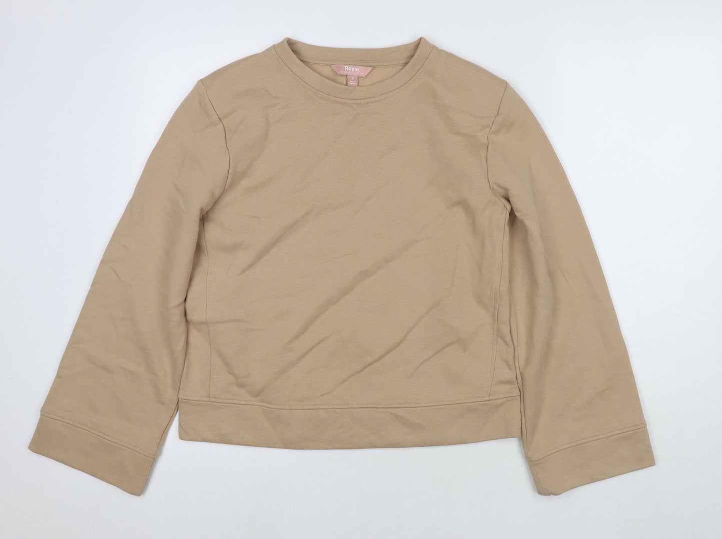 Rosie Womens Beige Cotton Pullover Sweatshirt Size S - Shoulder Pads
