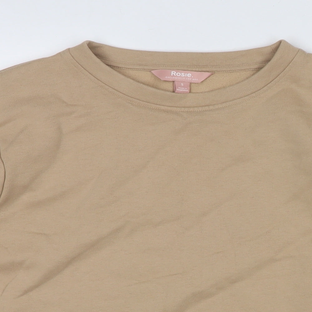 Rosie Womens Beige Cotton Pullover Sweatshirt Size S - Shoulder Pads