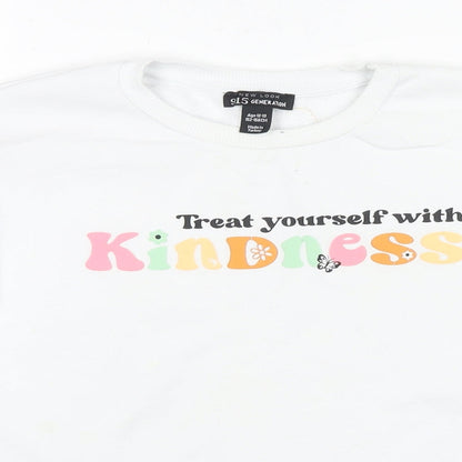New Look Girls White Cotton Pullover Sweatshirt Size 12-13 Years Pullover - Treat yourself with kidness