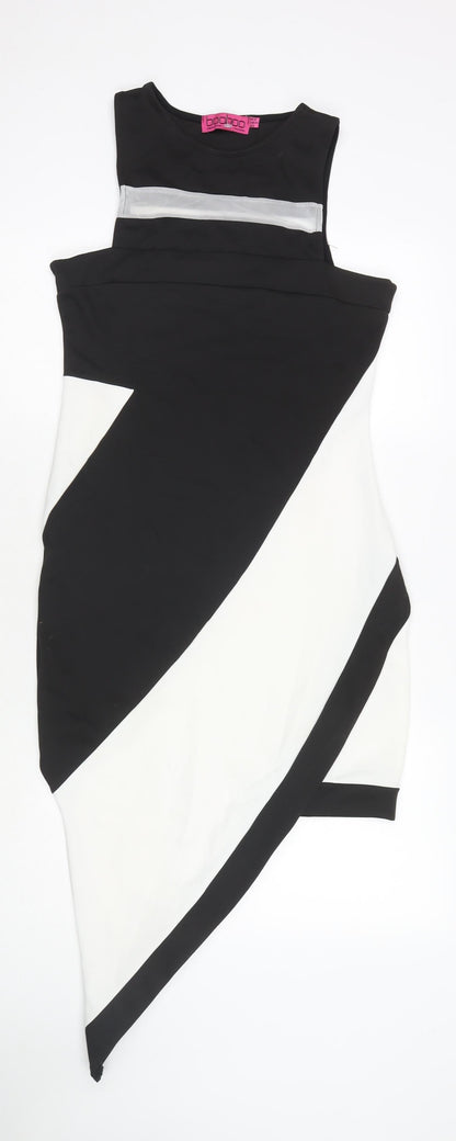 Boohoo Womens White Colourblock Polyester Tank Dress Size 12 Round Neck Pullover