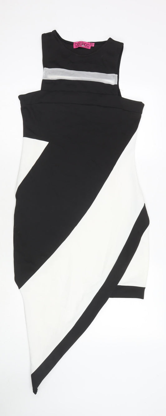 Boohoo Womens White Colourblock Polyester Tank Dress Size 12 Round Neck Pullover