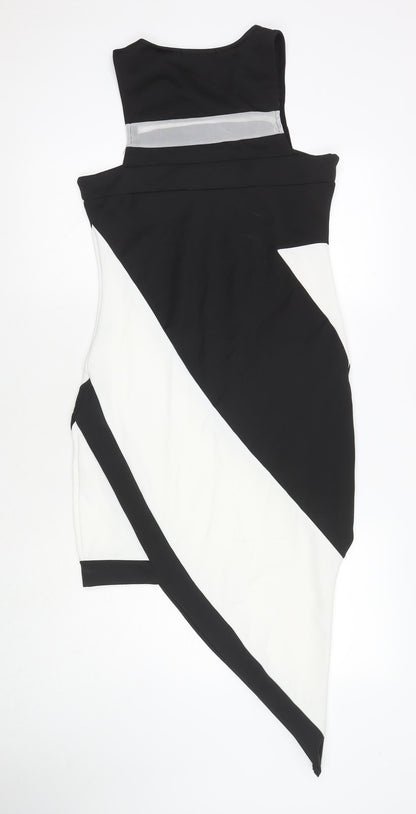 Boohoo Womens White Colourblock Polyester Tank Dress Size 12 Round Neck Pullover