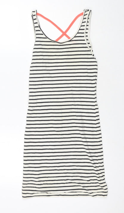 VERO MODA Womens White Striped Cotton Tank Dress Size XS Round Neck Pullover