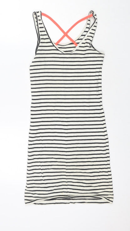 VERO MODA Womens White Striped Cotton Tank Dress Size XS Round Neck Pullover