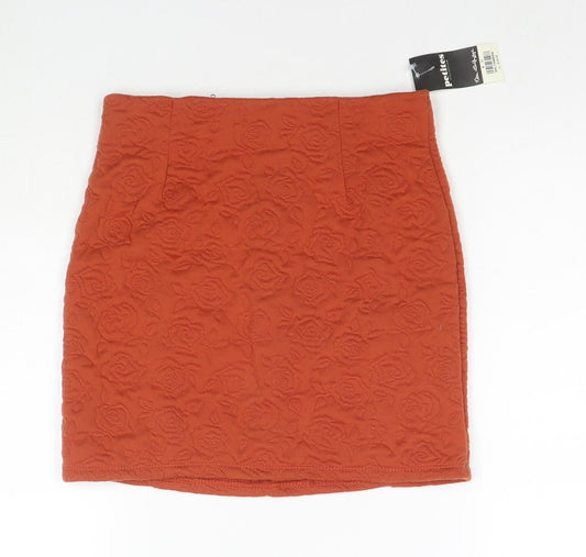 Miss Selfridge Womens Brown Floral Polyester Mini Skirt Size 8 Zip