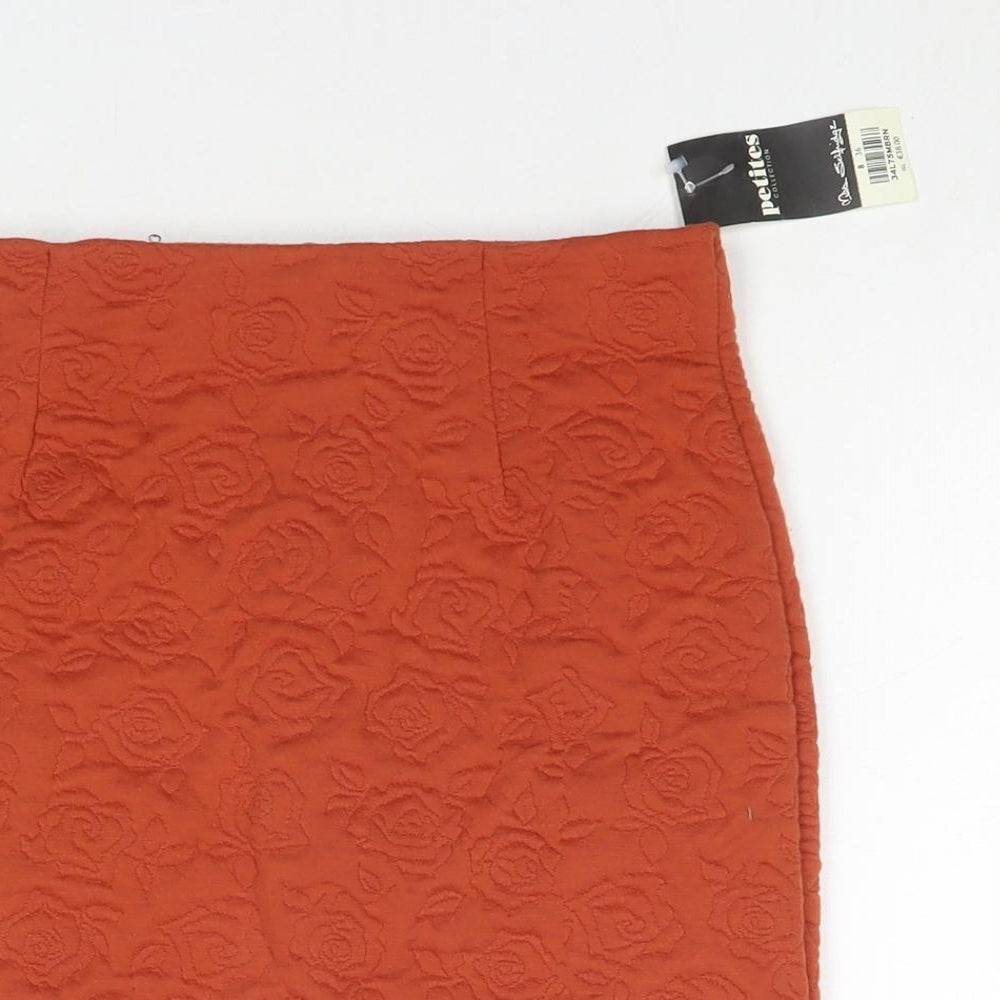 Miss Selfridge Womens Brown Floral Polyester Mini Skirt Size 8 Zip