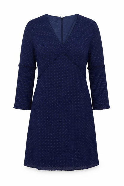 Stella Womens Blue Polka Dot Polyester Fit & Flare Size 12 V-Neck Zip