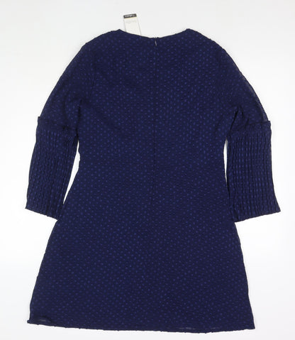 Stella Womens Blue Polka Dot Polyester Fit & Flare Size 12 V-Neck Zip