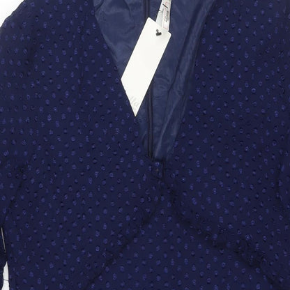 Stella Womens Blue Polka Dot Polyester Fit & Flare Size 12 V-Neck Zip