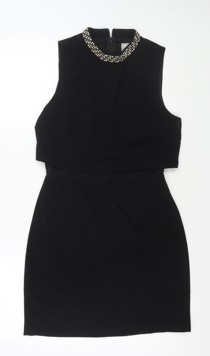 ASOS Womens Black Polyester A-Line Size 10 Round Neck Zip - Jeweled Detail