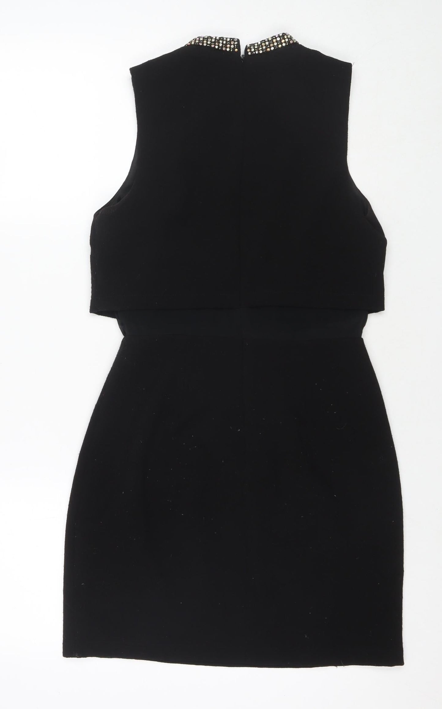 ASOS Womens Black Polyester A-Line Size 10 Round Neck Zip - Jeweled Detail