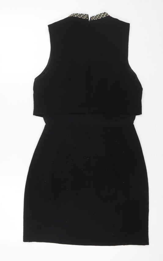 ASOS Womens Black Polyester A-Line Size 10 Round Neck Zip - Jeweled Detail