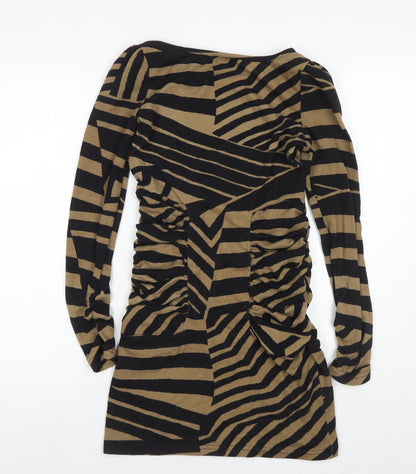 Lila Womens Brown Striped Polyester Jumper Dress Size 10 Round Neck Pullover