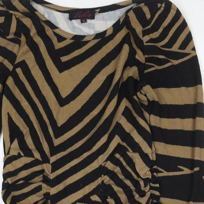Lila Womens Brown Striped Polyester Jumper Dress Size 10 Round Neck Pullover