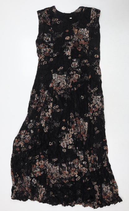 Classic Womens Black Floral Polyester Maxi Size L V-Neck Pullover
