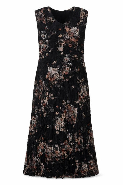 Classics Womens Black Floral Polyester Maxi Size L V-Neck Pullover