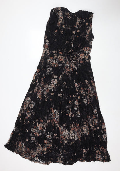 Classic Womens Black Floral Polyester Maxi Size L V-Neck Pullover
