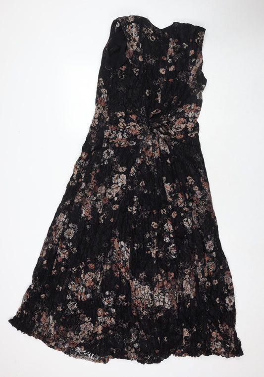 Classic Womens Black Floral Polyester Maxi Size L V-Neck Pullover