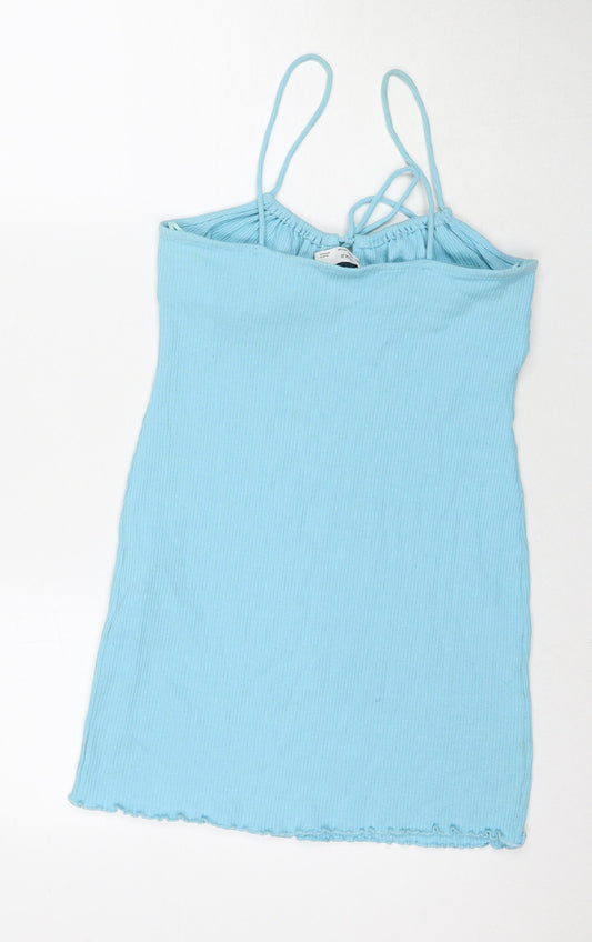 Bershka Womens Blue Cotton Bodycon Size L Sweetheart Pullover