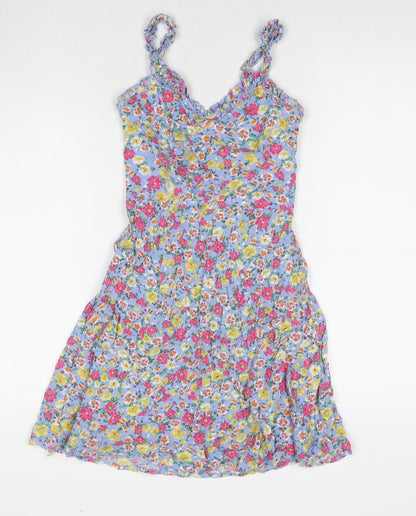 Boohoo Womens Multicoloured Floral Viscose Fit & Flare Size 6 V-Neck Pullover