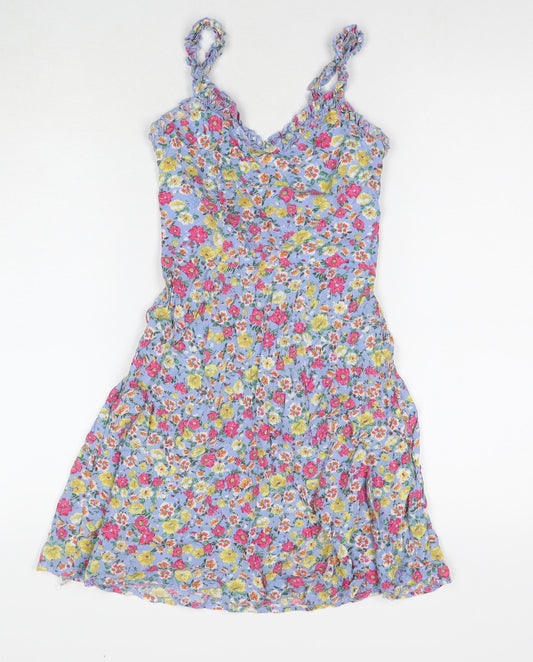 Boohoo Womens Multicoloured Floral Viscose Fit & Flare Size 6 V-Neck Pullover