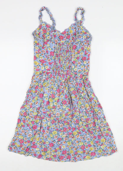 Boohoo Womens Multicoloured Floral Viscose Fit & Flare Size 6 V-Neck Pullover