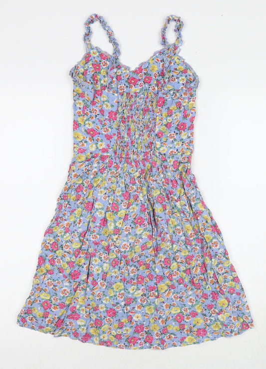 Boohoo Womens Multicoloured Floral Viscose Fit & Flare Size 6 V-Neck Pullover