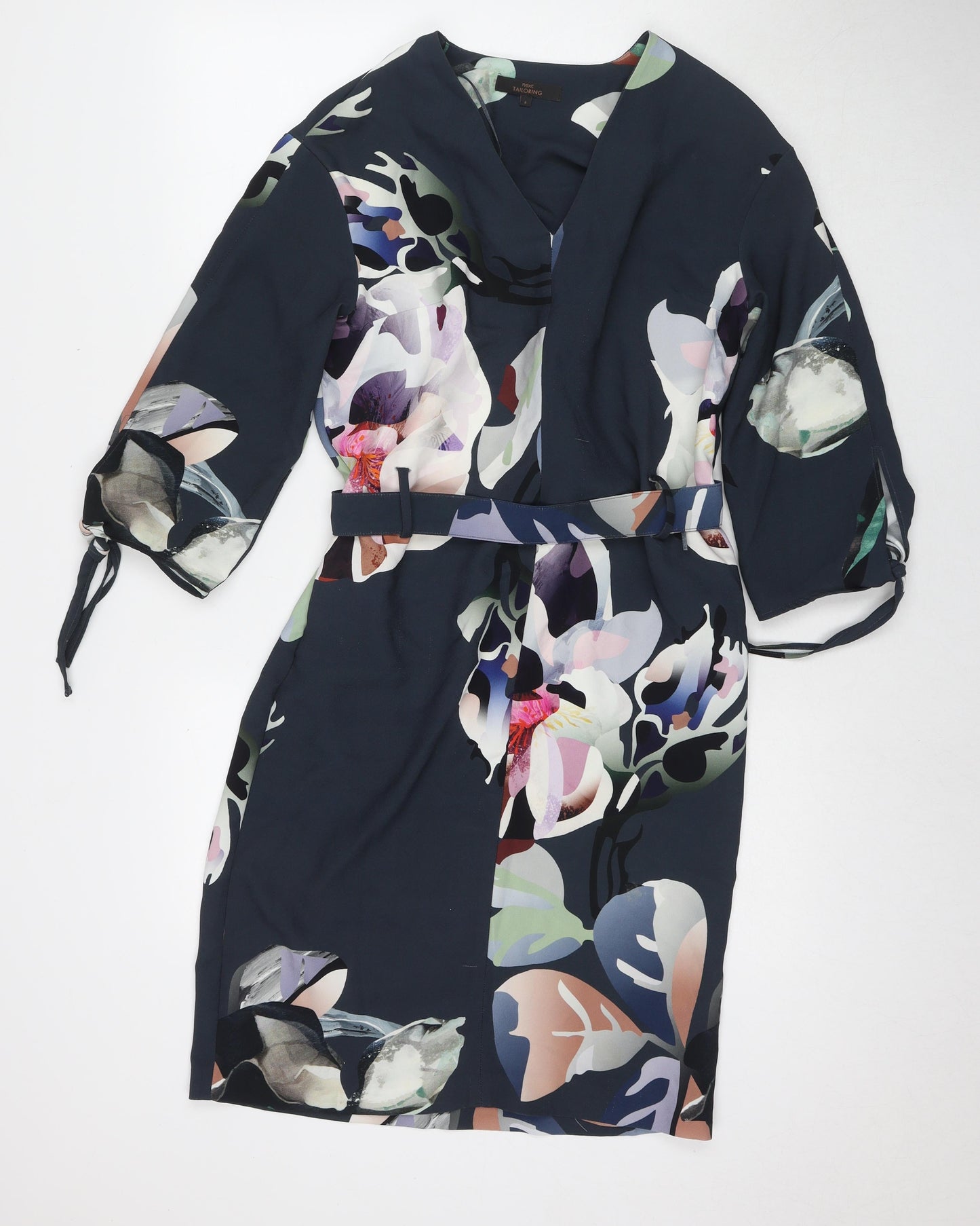 NEXT Womens Blue Floral Polyester A-Line Size 6 V-Neck Pullover