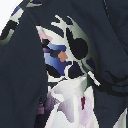 NEXT Womens Blue Floral Polyester A-Line Size 6 V-Neck Pullover