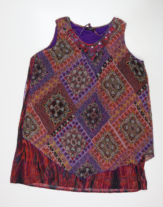Klass Womens Multicoloured Geometric Polyester Kaftan Size 20 Round Neck Pullover