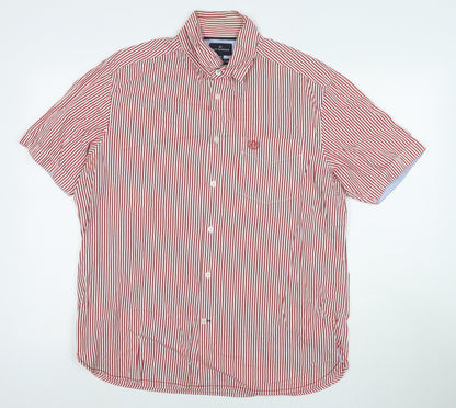 Blue Harbour Mens Red Striped Cotton Button-Up Size M Collared Button