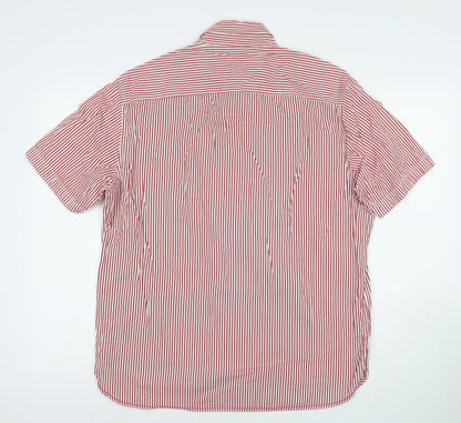 Blue Harbour Mens Red Striped Cotton Button-Up Size M Collared Button