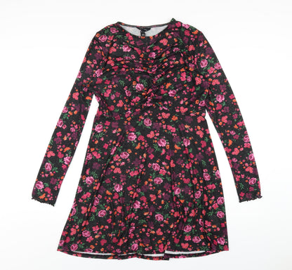 New Look Womens Beige Floral Polyester A-Line Size 12 Round Neck Pullover