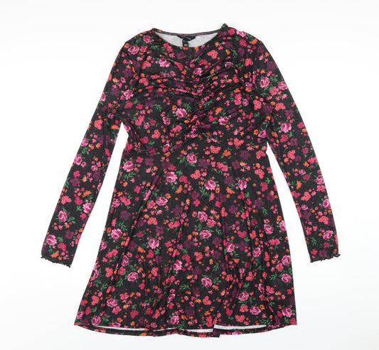 New Look Womens Beige Floral Polyester A-Line Size 12 Round Neck Pullover
