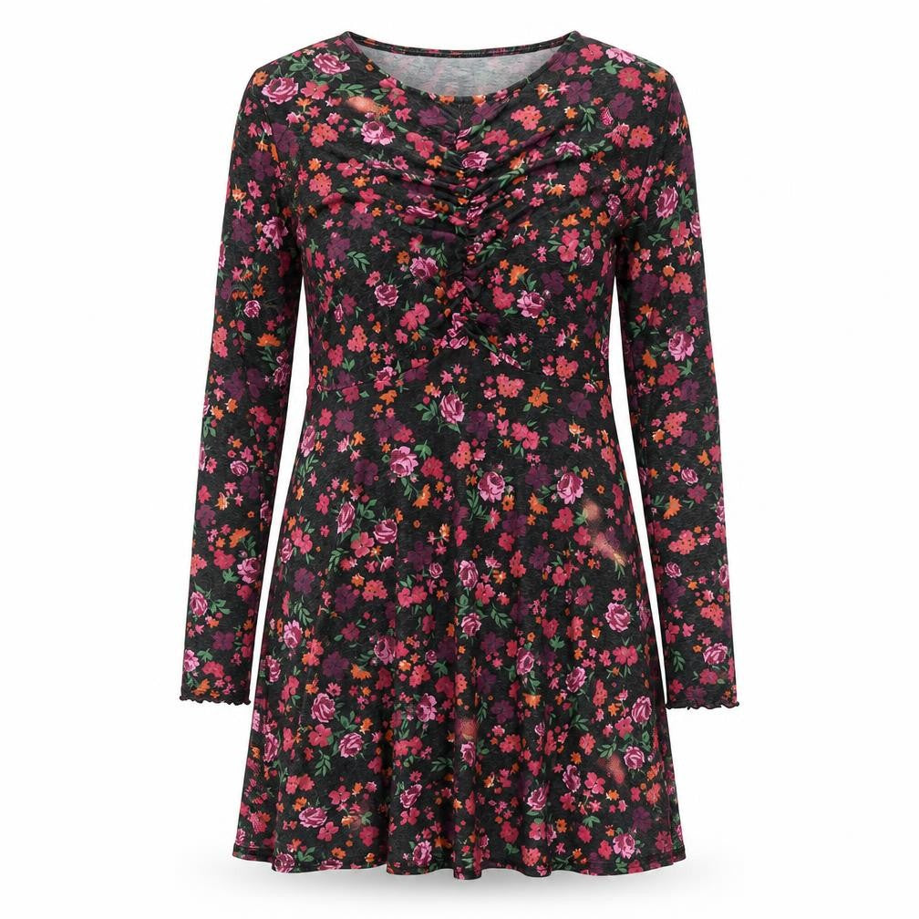 New Look Womens Beige Floral Polyester A-Line Size 12 Round Neck Pullover