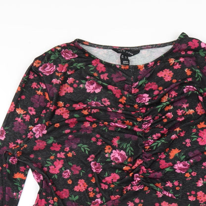 New Look Womens Beige Floral Polyester A-Line Size 12 Round Neck Pullover
